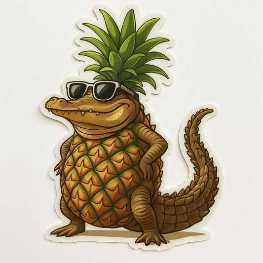 Vinyl sticker: Laptop Wall Car Window Bumper Sticker Decal Truck Waterproof Auto Water Bottle Crocodilo Ananasino Tropical Pineapple Crocodile with Sunglasses Funny Meme Art
