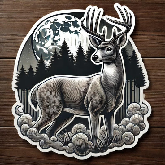Vinyl sticker: White-Tailed Deer Under Full Moon – Sticker Decal for Laptop, Wall, Car, Window, Bumper, Truck, Waterproof, Auto, Water Bottle (4)