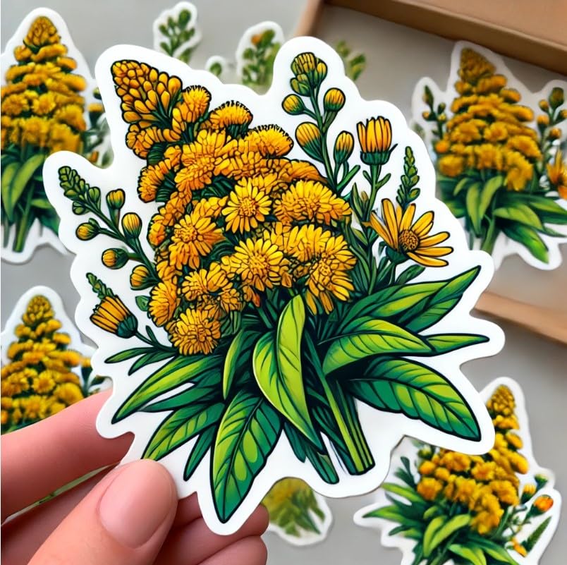 Vinyl sticker: Goldenrod Nebraska State Emblem Wildflower Laptop Wall Car Window Bumper Sticker Decal Truck Waterproof Auto Water Bottle (6)