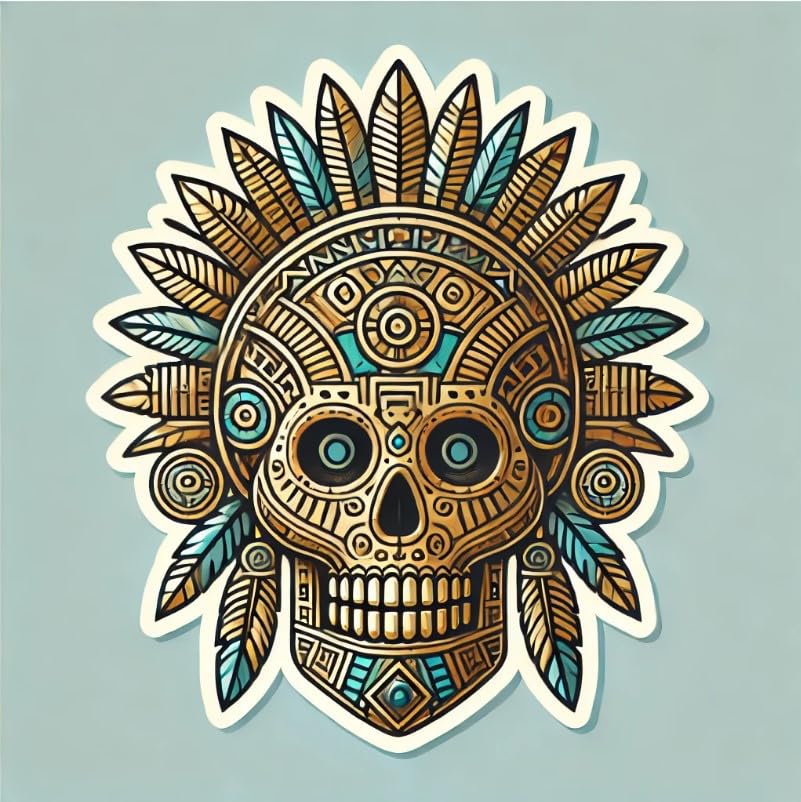 Vinyl sticker: Aztec Mystic Skull Sticker for Laptop, Wall, Car, Window, Bumper, Decal, Truck, Waterproof, Auto, Water Bottle – Sacred Symbols and Ornamental Patterns (6)