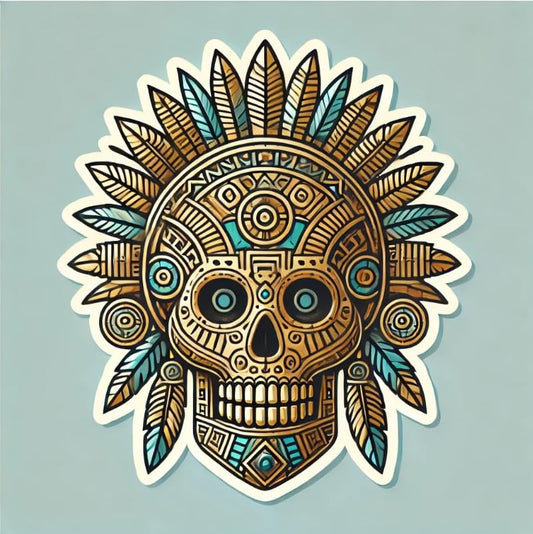 Vinyl sticker: Aztec Mystic Skull Sticker for Laptop, Wall, Car, Window, Bumper, Decal, Truck, Waterproof, Auto, Water Bottle – Sacred Symbols and Ornamental Patterns (6)