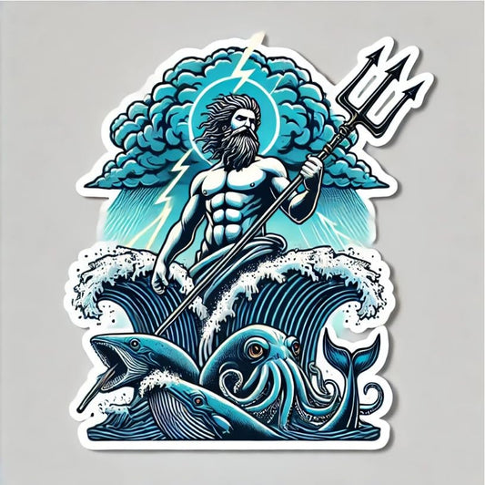 Vinyl sticker: Poseidon Sticker with Lightning Trident and Marine Scene for Laptop, Car, Water Bottle, Waterproof Vinyl Decal for Auto, Truck, and Bumper Decoration (6)