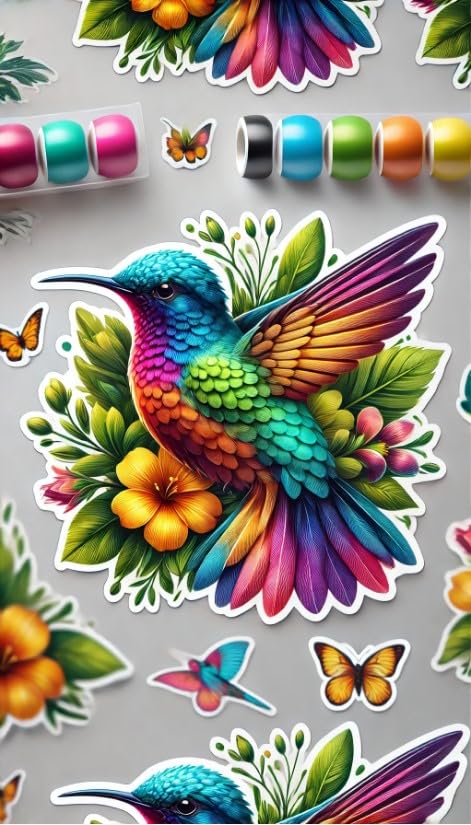 Vinyl sticker: Realistic Multicolored Hummingbird Sticker Decal – Vivid Design for Laptop, Wall, Car, Window, Bumper, Truck, Waterproof, Auto, Water Bottle