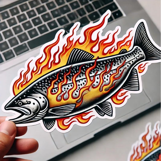 Vinyl sticker: Fire Atlantic Salmon Waterproof Laptop Wall Car Window Bumper Sticker Decal Truck Auto Water Bottle (4)