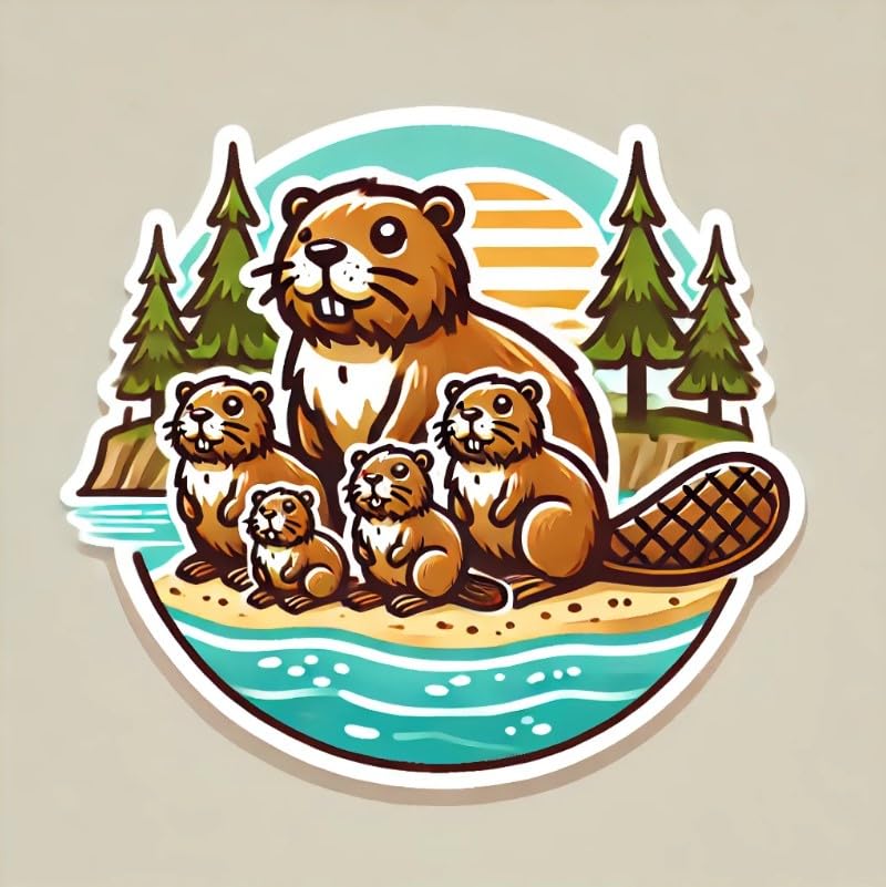 Vinyl sticker: Beaver Family Sticker – Waterproof Vinyl Decal for Laptop, Wall, Car, Window, Bumper, Truck, and Water Bottle – Cute Wildlife Design