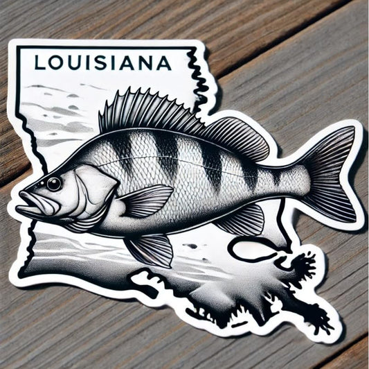 Vinyl sticker: White Perch Louisiana State Fish Sticker for Car Window Laptop Truck Bumper Waterproof Decal Auto Water Bottle
