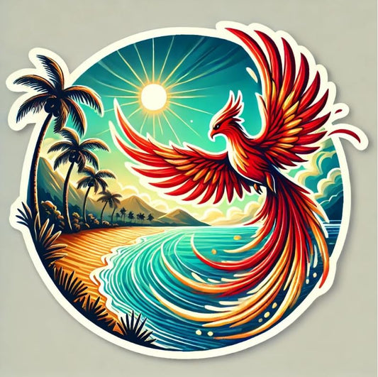 Vinyl sticker: Phoenix Tropical Landscape Sticker Decal for Laptop, Wall, Car, Window, Waterproof Vinyl Bumper, Auto, Truck, and Water Bottle
