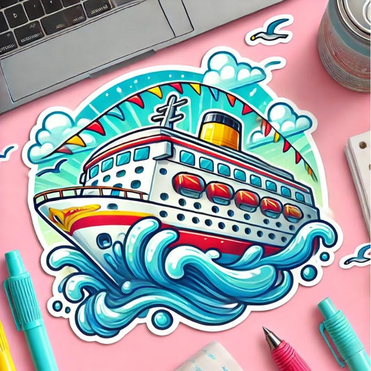 Vinyl sticker: Playful Cartoon Cruising Ship Sticker for Laptop, Wall, Car, Window, Bumper, Waterproof Decal for Truck and Water Bottle, Fun Nautical Vinyl Auto Sticker (4)