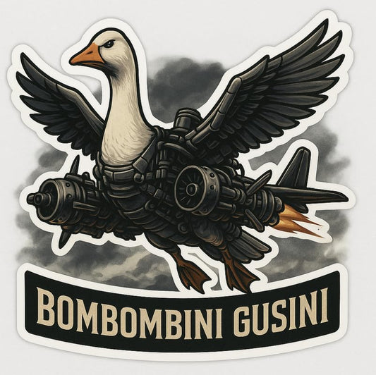 Vinyl sticker: Bombombini Gusini Waterproof Auto Bumper Sticker for Laptop Wall Car Window Decal Truck Water Bottle – Meme Jet Goose Flying Over Ocean Background 4 in