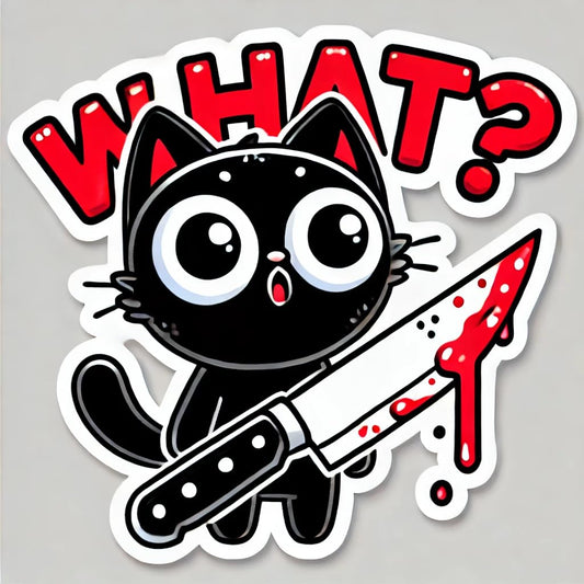 Vinyl sticker: Funny Black Cat with Knife Sticker - Waterproof Vinyl Decal for Laptop, Wall, Car, Window, Bumper, Truck, and Water Bottle