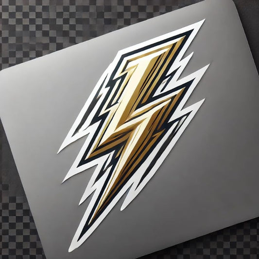 Vinyl sticker: Gold and White Lightning Bolt Laptop Wall Car Window Bumper Sticker Decal Waterproof Truck Auto Water Bottle