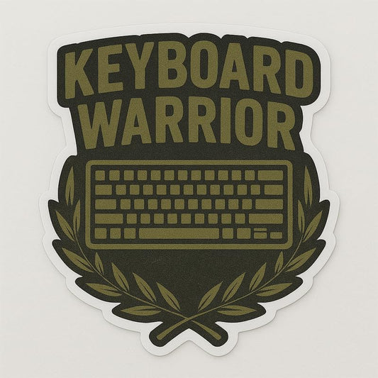 Vinyl sticker: Keyboard Warrior Military Inspired Laptop Wall Car Window Bumper Sticker Decal Truck Waterproof Auto Water Bottle Crest with Laurel and Keyboard Graphic