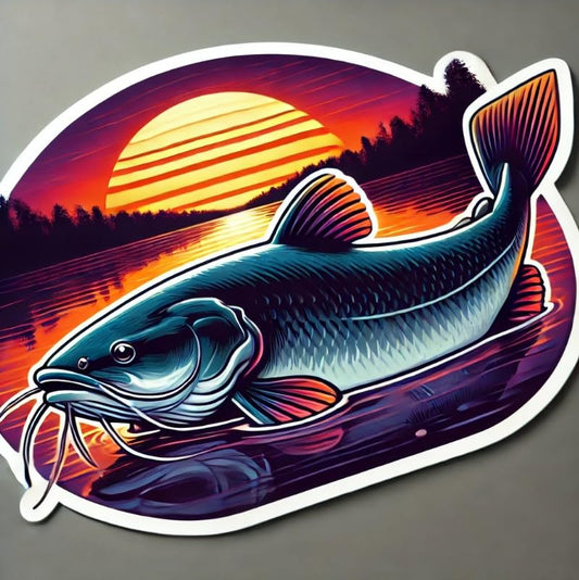 Vinyl sticker: Channel Catfish Sunset River Vinyl Sticker for Laptop, Wall, Car, Window, Bumper, Truck, Waterproof Auto, Water Bottle (6)