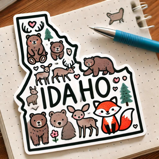 Vinyl sticker: Idaho Cute Animal Sticker - Hand-Drawn Wilderness Decal for Laptop, Wall, Car, Window, Bumper, Waterproof Auto, Water Bottle, Truck