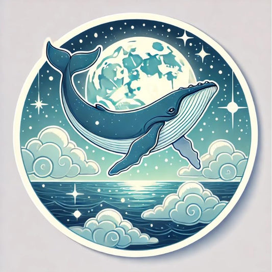 Vinyl sticker: Waterproof Laptop Wall Car Window Bumper Sticker Decal of Humpback Whale Jumping in Front of Full Moon with Stars and Night Clouds (4)