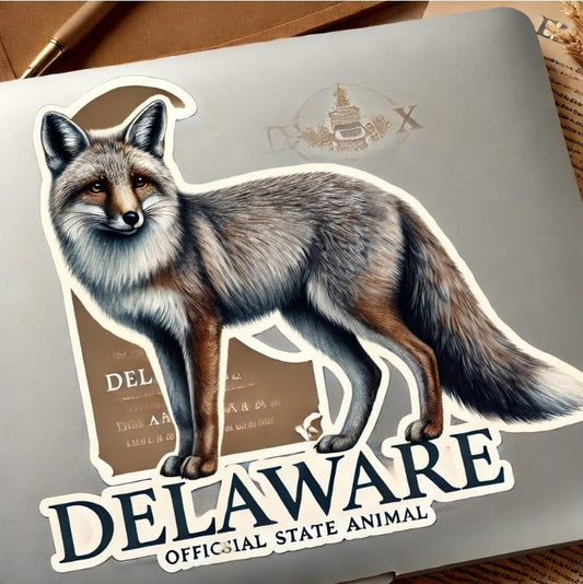 Vinyl sticker: Majestic Gray Fox Delaware Confident Laptop Wall Car Window Bumper Sticker Decal Truck Waterproof Auto Water Bottle