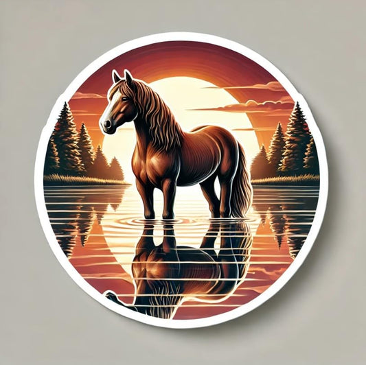 Vinyl sticker: American Morgan Horse Mountain Trail Sticker - Waterproof Vinyl Decal for Laptop, Wall, Car, Window, Bumper, Truck, Auto, Water Bottle