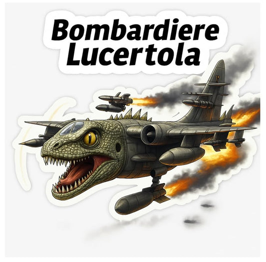 Vinyl sticker: Bombardiere Lucertola Sticker for Laptop Wall Car Window Bumper Truck Auto Water Bottle – Lizard Jet Fighter Meme Hybrid Vinyl Decal 4 in