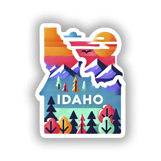 Vinyl sticker: Idaho State Shape Sticker - Colorful Mountain, Forest, and Nature Decal for Laptop, Wall, Car, Window, Bumper, Truck, Waterproof Auto, Water Bottle
