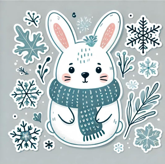 Vinyl sticker: Winter Rabbit Sticker for Laptop, Car, Wall, Window, Bumper, Waterproof Decal for Trucks and Water Bottles