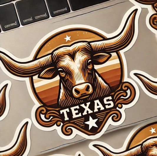 Vinyl sticker: Vivid Texas Longhorn Bull Decal – Durable Vinyl Sticker for Car, Laptop, Wall, Window, and Bumper – Waterproof and UV Resistant