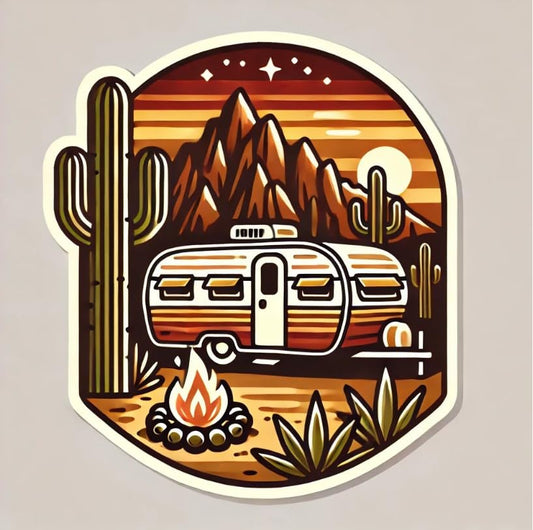 Vinyl sticker: Vintage Camper Night Sky Sticker - Retro Desert Landscape Decal for Laptop, Wall, Car, Window, Bumper, Truck, Waterproof Auto, Water Bottle Decor (6)
