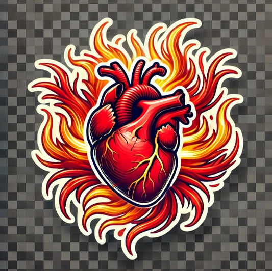 Vinyl sticker: Fiery Red and Bright Yellow Burning Heart Laptop Wall Car Window Bumper Sticker Decal Waterproof Auto Water Bottle