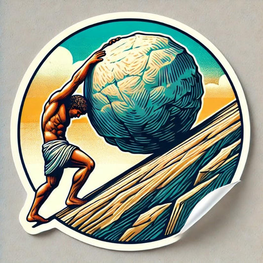 Vinyl sticker: Waterproof Sisyphus Sticker for Laptop, Wall, Car, Window, Bumper, Truck, and Water Bottle
