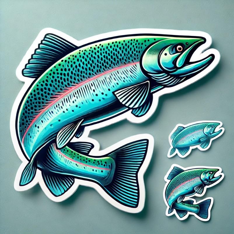 Vinyl sticker: Jumping Atlantic Salmon Waterproof Laptop Wall Car Window Bumper Sticker Decal Truck Auto Water Bottle