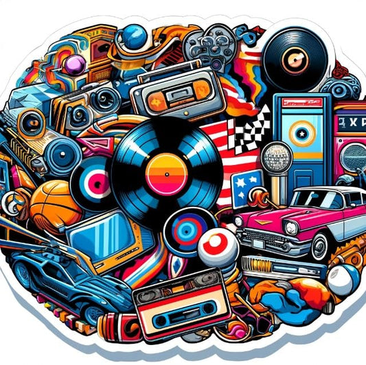 Vinyl sticker: American Pop Culture Evolution Sticker – Retro to Modern Decal for Laptops, Cars, and Windows (4)