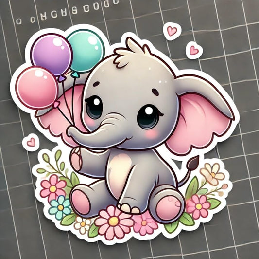 Vinyl sticker: Cute Baby Elephant Wall Laptop Car Window Bumper Sticker Decal – Waterproof Vinyl Elephant with Balloons for Water Bottles (6)