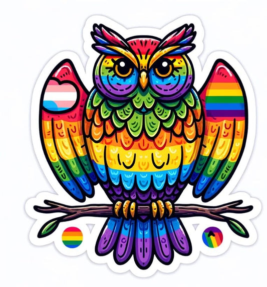 Vinyl sticker: Creative Rainbow Owl LGBTQ+ Pride Sticker Decal for Laptop, Wall, Car, Window, Bumper, Waterproof, Truck, Water Bottle