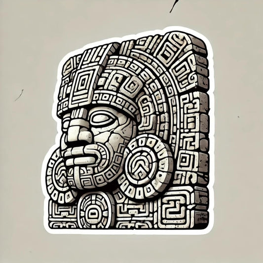 Vinyl sticker: Ancient Aztec Deity Stone Carving Laptop Wall Car Window Bumper Sticker Decal Truck Waterproof Auto Water Bottle