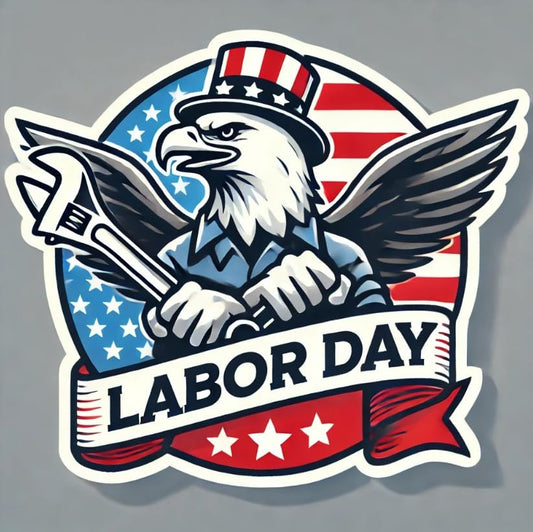 Vinyl sticker: Patriotic Labor Day Wall Car Window Bumper Sticker - Eagle Holding Wrenches Decal, Vinyl Waterproof for Laptop, Truck, Auto, Water Bottle
