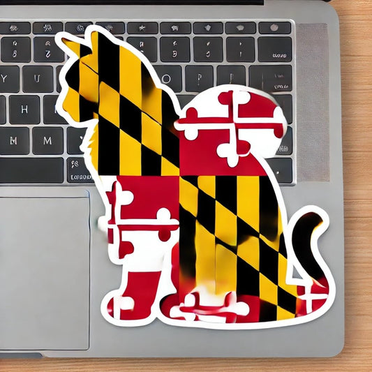 Vinyl sticker: Maryland Flag Cat Decal Sticker for Laptop Car Window Bumper Truck Auto Water Bottle Waterproof Vinyl