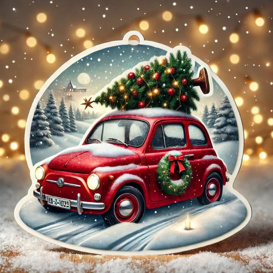 Vinyl sticker: Christmas Bright Red Car with Tree Laptop Wall Car Window Bumper Sticker Decal for Truck Waterproof Auto and Water Bottle (4)