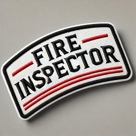 Vinyl sticker: Professional FIRE Inspector Curved Label Insignia - Uniform, Vehicle, Signage Patch, Black on White with Thin Red Line, High Visibility (4)
