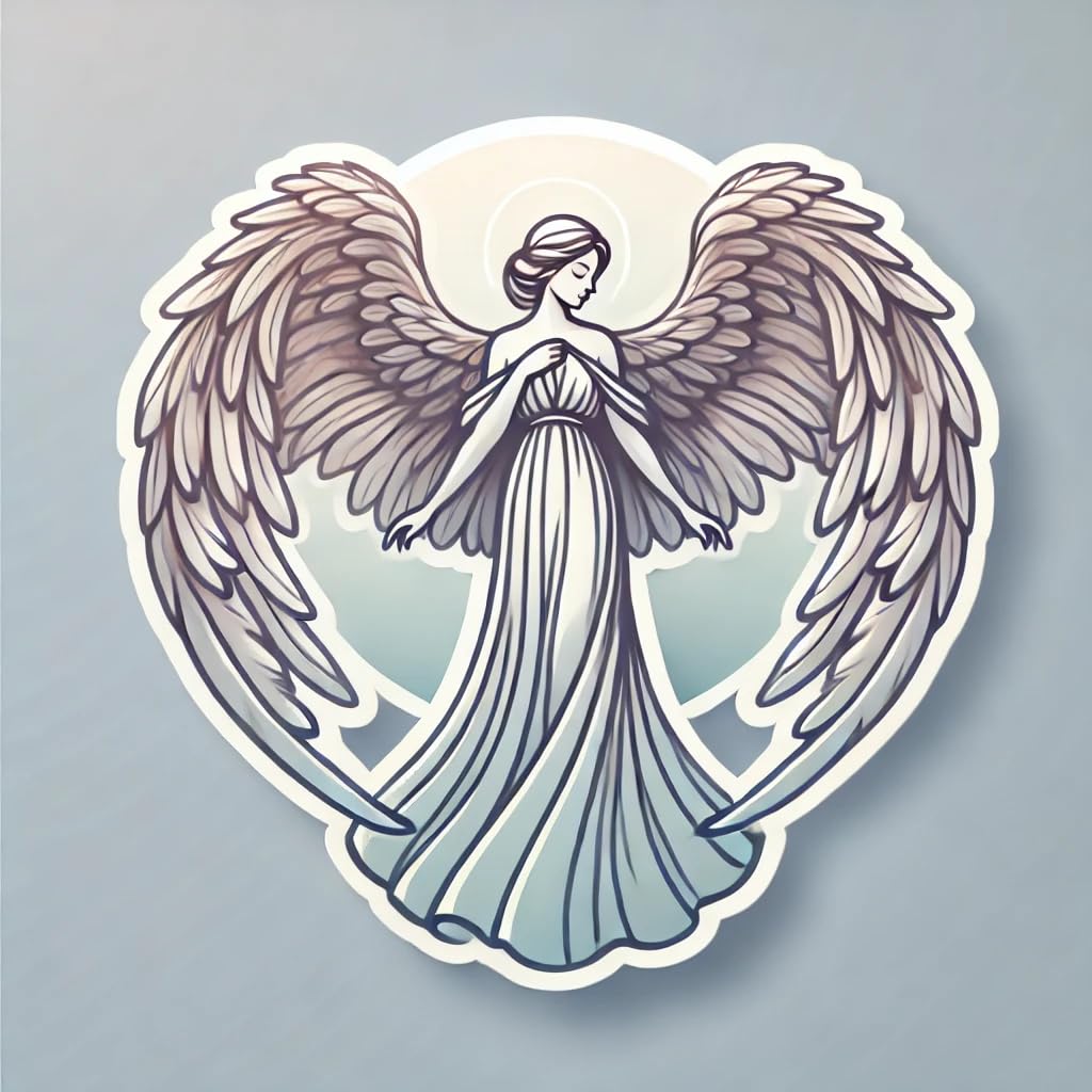 Vinyl sticker: Laptop Wall Car Window Bumper Sticker Decal Truck Waterproof Auto Water Bottle – Celestial Angel with Radiant Feathered Wings Design