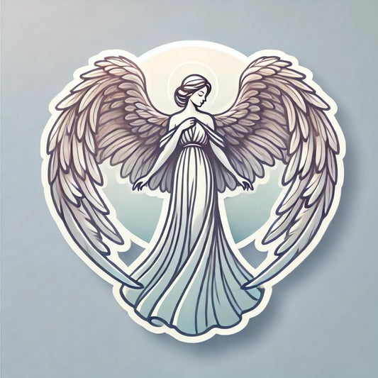 Vinyl sticker: Laptop Wall Car Window Bumper Sticker Decal Truck Waterproof Auto Water Bottle – Celestial Angel with Radiant Feathered Wings Design