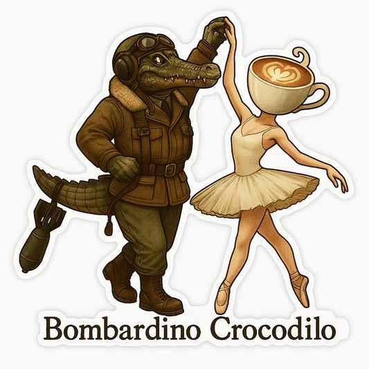 Vinyl sticker: Waterproof Bombardino Crocodilo Sticker for Laptop Wall Car Window Bumper Decal Truck Auto Water Bottle – Crocodile Pilot Dancing with Cappuccino Ballerina 4in