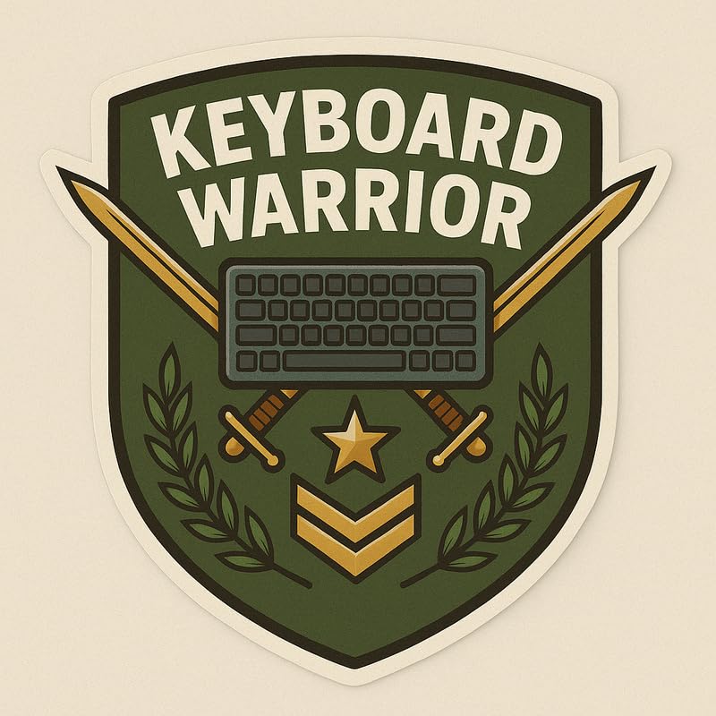 Vinyl sticker: Keyboard Warrior Laptop Wall Car Window Bumper Sticker Decal Truck Waterproof Auto Water Bottle Modern Combat Crest with Swords Keyboard Laurel Star and Chevron Symbol