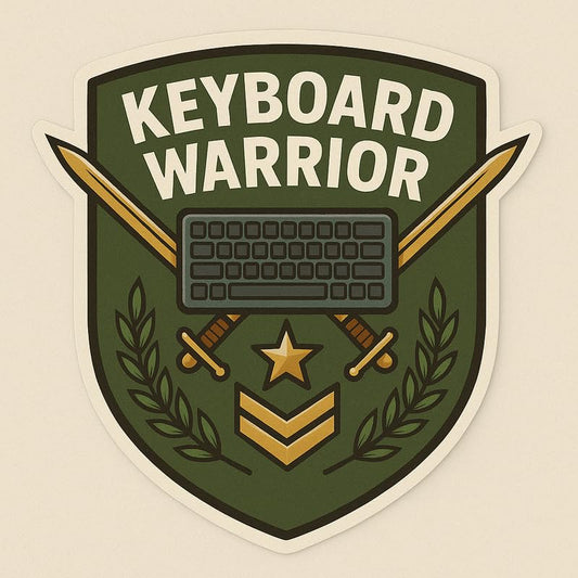 Vinyl sticker: Keyboard Warrior Laptop Wall Car Window Bumper Sticker Decal Truck Waterproof Auto Water Bottle Modern Combat Crest with Swords Keyboard Laurel Star and Chevron Symbol