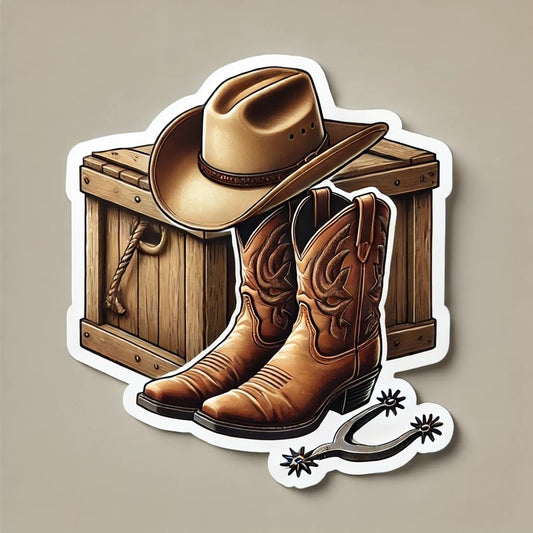 Vinyl sticker: Cowboy Hat and Boots with Wagon Wheel Laptop Wall Car Window Bumper Sticker Decal Truck Waterproof Auto Water Bottle (8)