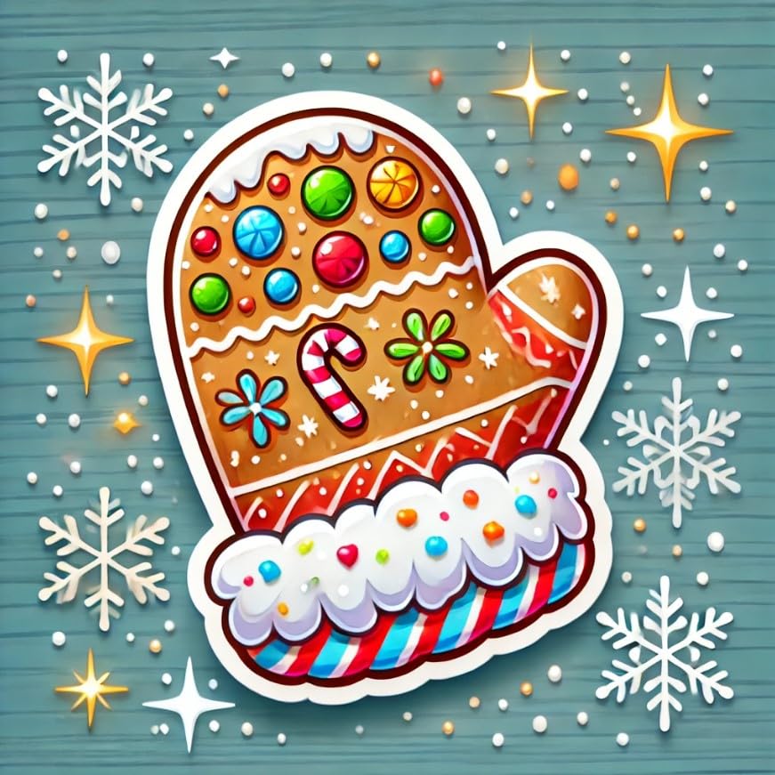 Vinyl sticker: Gingerbread Mitten Cookie Sticker for Laptop, Wall, Car, Window, Bumper, Decal, Waterproof Auto, and Water Bottle