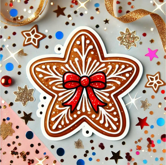 Vinyl sticker: Gingerbread Star Cookie Sticker for Laptop, Wall, Car, Window, Bumper, Decal, Waterproof Auto, and Water Bottle (6)