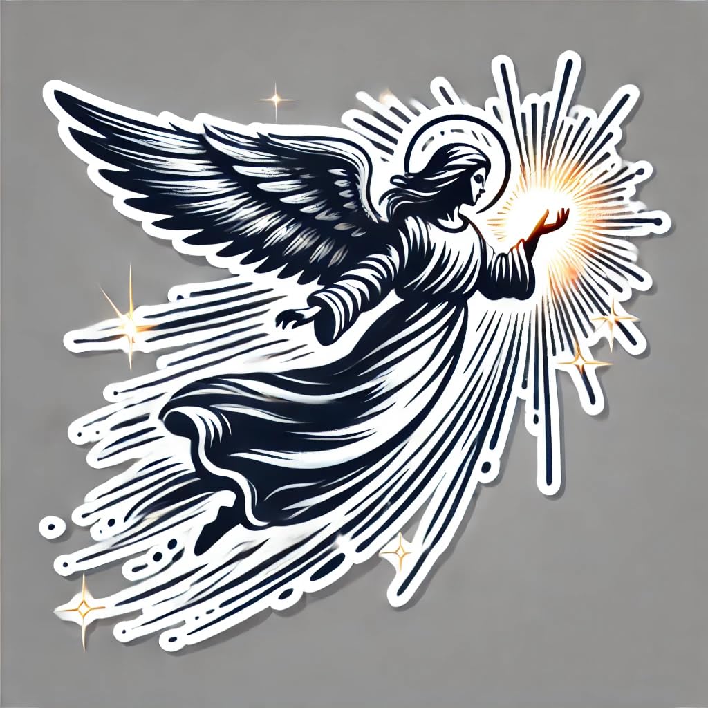 Vinyl sticker: Laptop Wall Car Window Bumper Sticker Decal Truck Waterproof Auto Water Bottle – Dynamic Angel in Flight with Glowing Trail Design