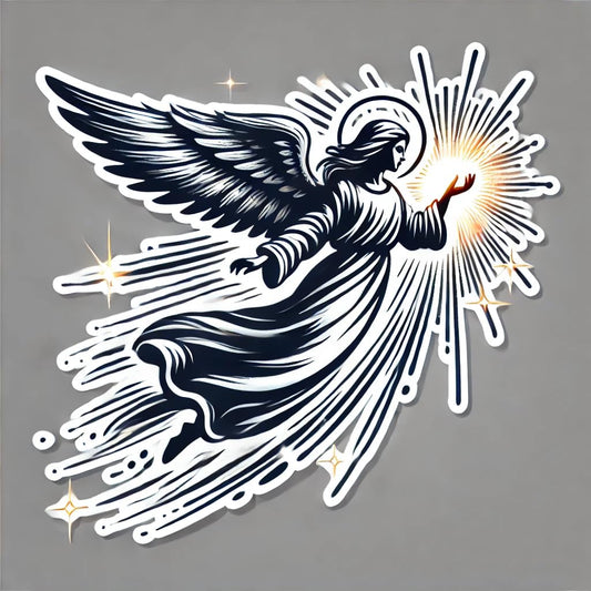 Vinyl sticker: Laptop Wall Car Window Bumper Sticker Decal Truck Waterproof Auto Water Bottle – Dynamic Angel in Flight with Glowing Trail Design