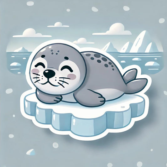 Vinyl sticker: Waterproof Harbor Seal Sticker Decal for Laptop, Wall, Car, Window, Bumper, Truck, Water Bottle, Auto – Cute Arctic Seal Resting on Ice Floe