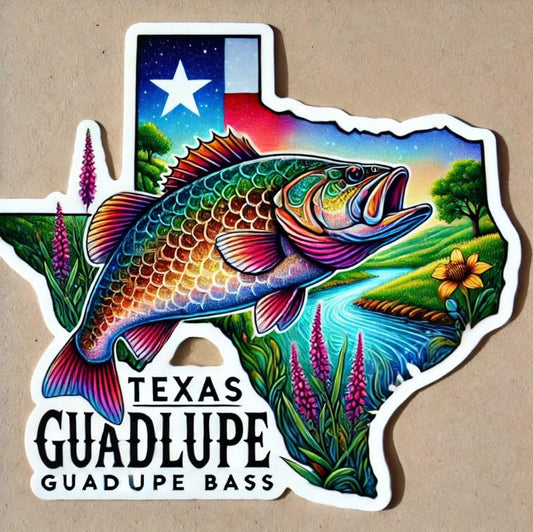 Vinyl sticker: Bold Guadalupe Bass Sticker for Laptop, Wall, Car, Window, Bumper, Waterproof Truck Decal for Auto and Water Bottle Use
