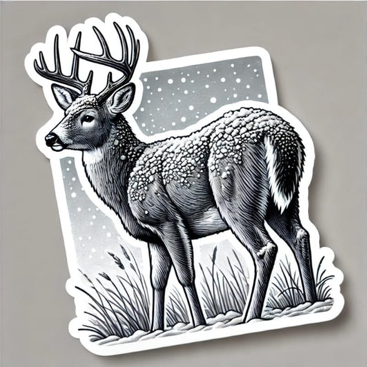 Vinyl sticker: White-Tailed Deer in Winter – Sticker Decal for Laptop, Wall, Car, Window, Bumper, Truck, Waterproof, Auto, Water Bottle (6)